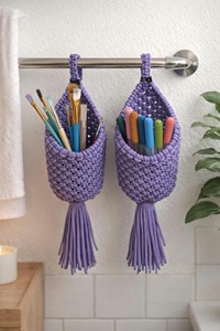 Handmade Purple Macrame Hanging Basket For Fruits <b>Vegetables</b> Kitchen Storage And Aesthetic Home Organization From India - Product Image 3