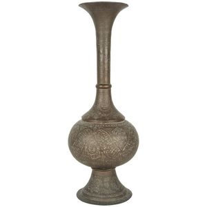Jarrón de Metal con Patrón de Hojas Azules y Blancas Tradicionales, Pieza Decorativa Hecha a Mano - Product Image 3