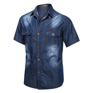 Chemise à manches courtes pour homme en twill, 2 poches, style western, tissu confortable, col rabattu, 100% coton, écologique - Product Image 2