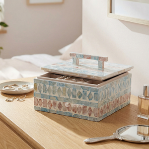 Mother Pearl Jewelry <b>Box</b> Pastel Geometric Shell Inlay Trinket Case Luxury Keepsake Organizer Handle Living Room <b>Wardrobe</b> Single - Product Image 6