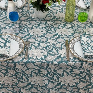 Handmade Woven Green Mustard Cotton <b>Tablecloth</b> Indian Block Print Eco-Friendly Customizable Dining Cover Farmhouse Wedding Event - Product Image 2