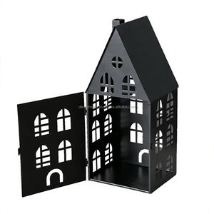Black <b>Metal</b> House <b>Lantern</b> Set of 3 for Home Decoration Christmas Candle Holders Steel Durable Decorative Lighting - Product Image 5