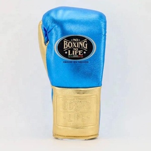 Custom Color Metallic Blue and Gold Cow Leather Sparring <b>Gloves</b> Premium Martial Arts and Boxing <b>Gloves</b> Lace-up - Product Image 2