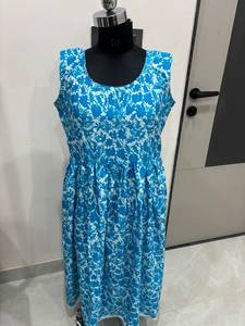 Vestido Largo Premium de Algodón Estampado Azul Estilo Western con Cuello Redondo, Sin Mangas, Dobladillo Plisado Acampanado, Casual de Verano para Playa - Product Image 2