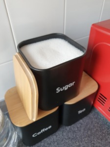 Black Tea Storage Canister With Wooden Lid Airtight Metal Container For <b>Kitchen</b> Counter <b>Pantry</b> Organization Stylish Jar - Product Image 6