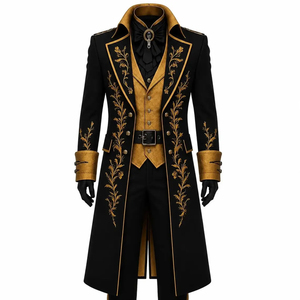 Ensemble de costume long gothique victorien pour homme de qualité supérieure avec broderie dorée pour Halloween, cosplay et soirées - Product Image 1