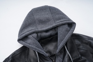 Veste en cuir pour homme, coupe slim, à capuche, en PU, pour moto, automne-hiver, décontractée, coupe-vent, vêtements pour homme, chapeau amovible, tailles S-XXXL - Product Image 2