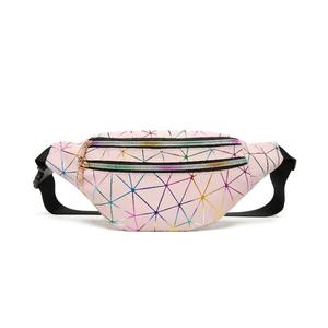 Unisex Pink Geometric Waist Bag With Rainbow Pattern Zipper Closure For Daily Use - Product Image 2