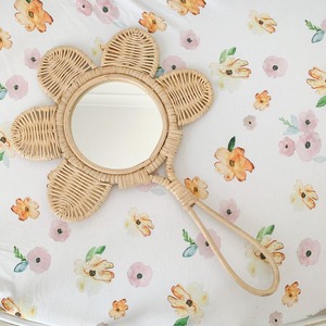 Lovely bear shape hand <b>mirror</b> for kids natural sustainable rattan handle <b>mirrors</b> wholesale - Product Image 6