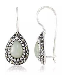 Orecchini a goccia in argento Sterling | Machy's in giada (9x6x5.2mm) e Marcasite - Product Image 1