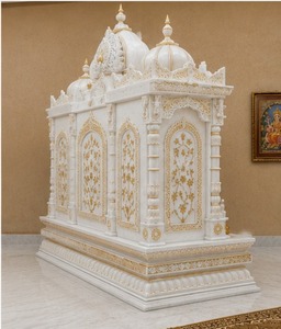 Mandir de prière hindou traditionnel en bois de teck massif avec dômes, finition blanche de luxe, armoire de temple en bois de teck massif - Product Image 3