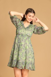 Vestido Moderno con Estampado Verde, Vestido Casual para Mujer, Ropa Cómoda para Uso Diario, Disponible al Mejor Precio - Product Image 5