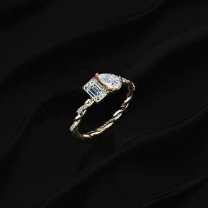 Bague en diamant émeraude et poire certifiée IGI, clarté D-E VVS-VS, avec bande pavée torsadée, magnifique bague en diamant provenant d'un fournisseur indien - Product Image 2