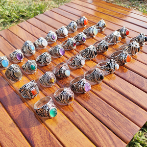 Antique Style Silver Plated <b>Rings</b> Mixed Gemstone <b>Rings</b> Adjustable Statement Jewelry Wholesale Lot for Women & Men - Product Image 2