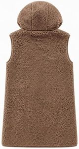 Top Quality Women's Brown Hooded Sherpa Fleece Vest <b>Longline</b> Snap Button Sleeveless Jacket Warm <b>Waistcoat</b> Winter Wear OEM - Product Image 2