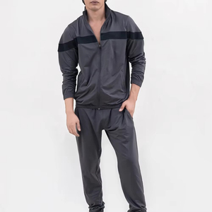 Service OEM – Survêtement gris foncé pour homme, fermeture éclair intégrale, col montant, design sportif, respirant, en polyester, pour l'automne, coupe classique, poches latérales - Product Image 1