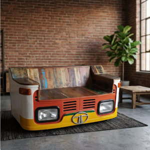 Canapé-lit de style camion, reproduction artisanale en métal et bois de vieux camions, 150x60x80cm, mobilier de salon rétro industriel - Product Image 2