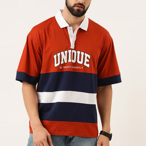 Chemise Oxford unie pour homme, en coton, style urbain, manches courtes, respirante, design décontracté, logo imprimé sur le devant, rouge, marine, blanc - Product Image 1