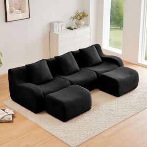 Divano a Chaise Longue Senza Montaggio in Tessuto Teddy Morbido a Forma di U, Design Antiscivolo ad Alta Densità 32D, per Soggiorno - Product Image 2