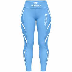 Leggings Deportivos de Cintura Alta con Paneles Laterales de Malla Azul, Compresión, Transpirables, de Secado Rápido, para Mujer, con Bolsillos - Product Image 1