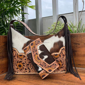 2025 Venta caliente marca famosa pelo en cuero de vaca mujeres bolsos y embrague diseñador de lujo cuero genuino mecanizado conjuntos combinados de 2 piezas - Product Image 4