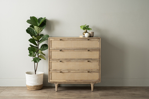Cómoda Alta de Madera y Ratán Contemporánea, Mueble de Almacenamiento para Dormitorio, Mueble para el Hogar - Product Image 5