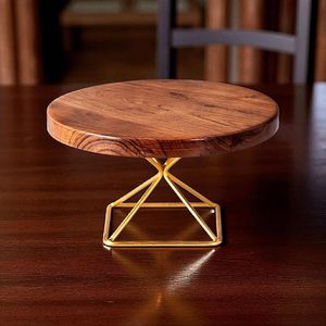 Support à gâteau en bois rond, présentoir à desserts avec base en métal, décoration de table rustique pour mariage ou fête - Product Image 1