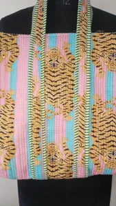 Sac fourre-tout bohème multicolore en coton avec imprimé tigre, style bohème, sac à main décontracté d'été avec fermeture éclair pour femme - Product Image 4