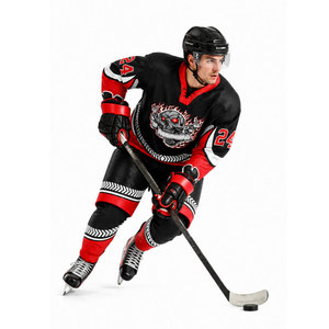 Conjunto de Jersey de Hockey sobre Hielo Sublimado Personalizado, Diseño de Calavera Negra y Roja, Absorbe la Humedad, Manga Larga, Uniforme para Adultos, Cuello en V, Corte Atlético - Product Image 4