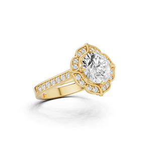 Bague de mariée unique en or 14 carats sophistiquée, avec halo floral festonné et diamant de laboratoire de 2,39 carats, taille brillant rond, certifié IGI - Product Image 6