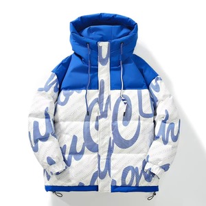 Blouson universitaire court personnalisé pour homme, grande taille, blanc, en nylon, à capuche, matelassé, réversible, avec rembourrage gonflant, design imperméable pour l'hiver - Product Image 2