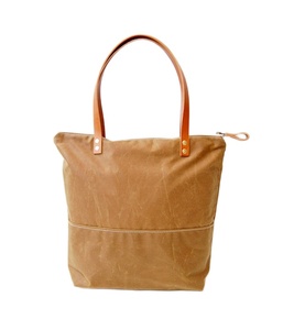 Canvas Tote <b>Bag</b> <b>Medium</b> <b>Size</b> Zipper Closure Hand Length Handle Daily Use Shopping <b>Bag</b> Tan Color - Product Image 1