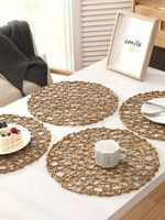 Ensemble de sets de table et sous-verres en tissu noir avec accents en cuir, style nordique, antidérapants, pour la décoration de la maison, diamètre 350 mm