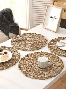 Black Fabric <b>Placemats</b> And Coasters Set With Leather Accents Nordic Style Non Slip Table Mats For Home Decor 350 Mm Diameter - Product Image 5