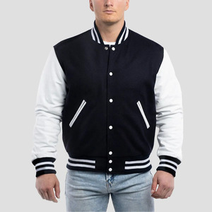 Blouson Bomber Tendance pour Homme en Laine et Cuir – Corps en Laine Premium, Manches en Cuir Véritable, Poignets Côtelés et Boutons Pression – Style Urbain - Product Image 1