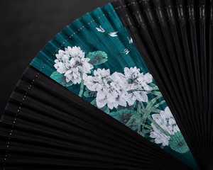 Handmade Modern Folding <b>Fan</b> with Floral Design Painted Green Tassel Art Collectible Wooden <b>Stand</b> Display - Product Image 3