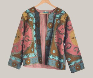Chaqueta de Terciopelo Bordada Marrón para Mujer, Diseño Floral Colorido, Estilo Bohemio, Cuello Redondo, Manga Larga, Ropa de Abrigo de Invierno - Product Image 1