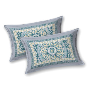 Juego de Sábanas King Size de Algodón Aqua Blue Mandala con Estampado Artesanal y 2 Fundas de Almohada - Product Image 4