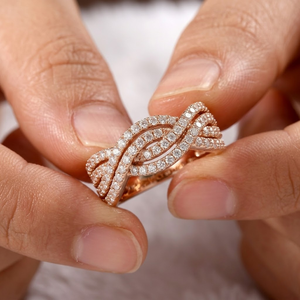 Victorian 18k <b>Rose</b> Gold Diamond Crossover Ring Pavé Set Crisscross <b>Infinity</b> Band Wedding Anniversary Jewelry for Women Birthday - Product Image 3
