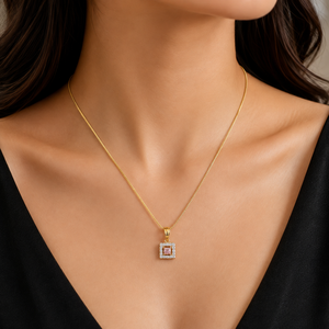 Collar con Colgante Chapado en Oro de 9K, Diseño Geométrico Cuadrado con Diamante Corte Princesa, Cadena de Serpiente, Lujoso, para Mujer, Boda, Fiesta, Uso Diario - Product Image 1