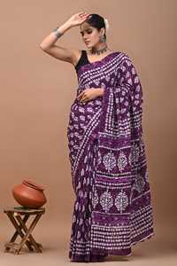 Sari Mulmul 100% Algodón Puro, Estampado a Mano, Sari Indio Jaipuri, Ligero, Suave y Transpirable, Sari para Usar en Verano, Venta al por Mayor - Product Image 5