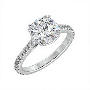 Anillo de Compromiso con Diamante Redondo de 2 Quilates, Creado en Laboratorio, con Banda Pavé y Engaste Solitario de 8 Puntas, en Oro Blanco Clásico Certificado, Ideal para Regalo de Boda - Product Image 2