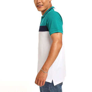 Polo homme color block à manches courtes, coupe classique, décontracté, en tissu Oxford, vert, blanc, marine, style uni - Product Image 1