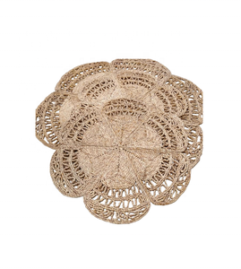 Seagrass Placemat and Cup Mat Set natural braid design, material: dried hyacinth cafe tabletop; origin: Vietnam crafted - Product Image 4