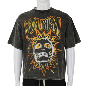 T-shirt en coton personnalisé streetwear d'été, imprimé sur mesure, coupe ample, effet vieilli, avec motifs graphiques pour hommes - Product Image 1