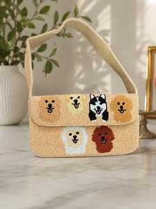 Sac à bandoulière pour chien fait main avec perles |   Sac à main en perles de verre avec six motifs de chiots, style bohème, léger et écologique - Product Image 2