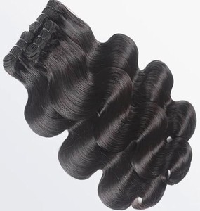 22 Inch Indian Raw Human Hair Extension Machine Wefted Deep <b>Body</b> <b>Wave</b> Natural Black - Product Image 1