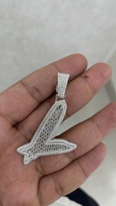 Colgante Personalizado con Letra L, Chapado en Plata, con Diamantes Moissanite Corte Baguette VVS, Estilo Hip Hop, Unisex, para Regalo - Product Image 3