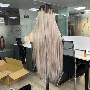 Prix de gros Extensions de cheveux humains vietnamiens vierges bruts 100% naturels, perruque Lace, ultra-lisses, couleur gris ombré, Super Double Drawn - Product Image 6