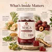Gummies de Maca pour Femmes 1500 mg Énergie Vitalité Bien-être de la Peau Végétalien à Base de Plantes 60 Gummies Maca Noire Tribulus pour OEM ODM Marque Privée